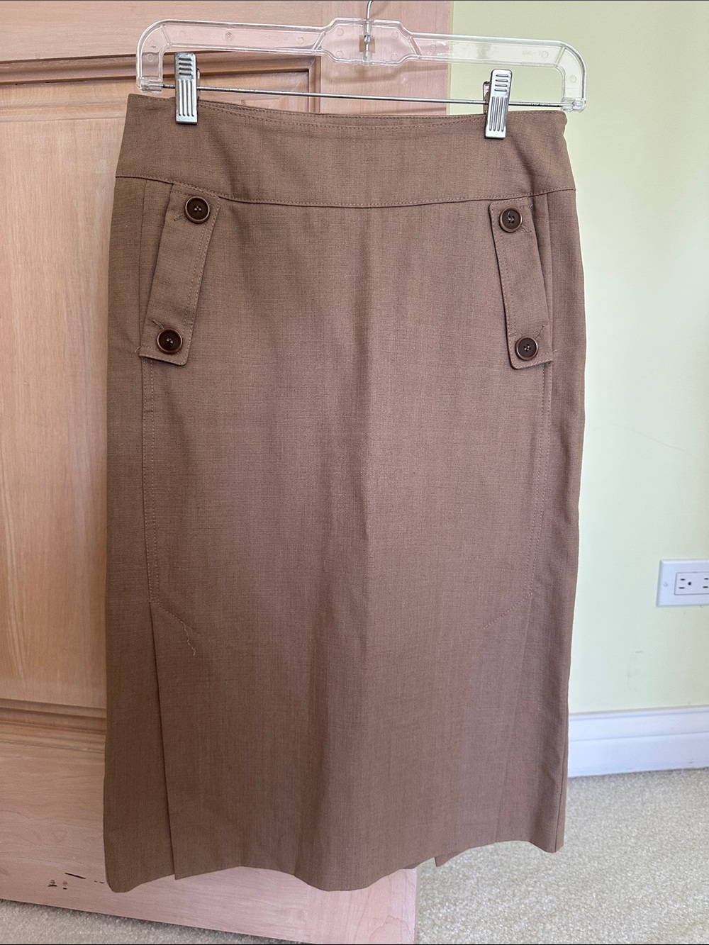 Reiss Brown Button-Detail Pencil Skirt